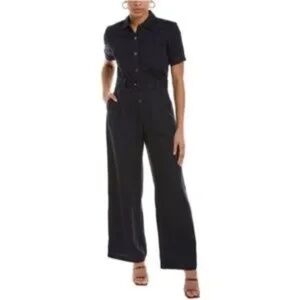 J. McLaughlin Eilidh Linen Blend Navy Blue Jumpsuit size 14